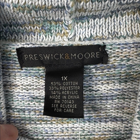 Preswick & Moore Sweater White & Green Cowl Neck w/ Pocket in Size 1X. NWT - Picture 13 of 14